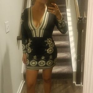 Mini black with gold pattern dress